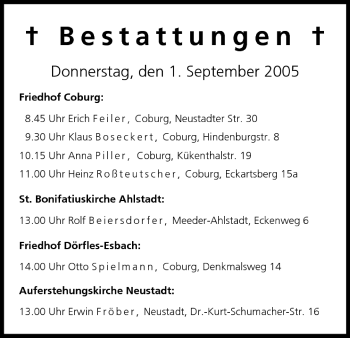 Anzeige von Bestattungen vom 01.09.2005 von MGO