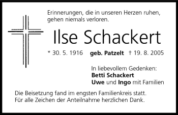 Anzeige von Ilse Schackert von MGO