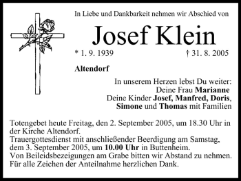 Anzeige von Josef Klein von MGO