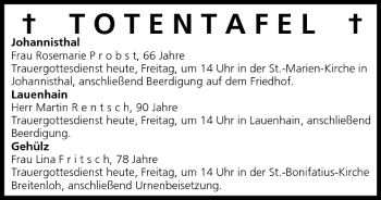 Anzeige von Totentafel vom 02.09.2005 von MGO
