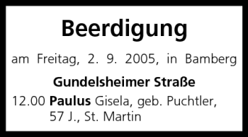 Anzeige von Beerdigungen vom 02.09.2005 von MGO