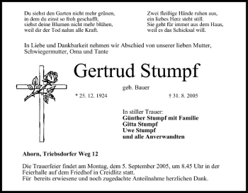 Anzeige von Gertrud Stumpf von MGO