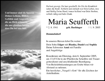 Anzeige von Maria Seufferth von MGO