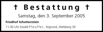 Anzeige von Bestattungen vom 03.09.2005 von MGO