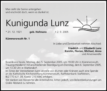 Anzeige von Kunigunda Lunz von MGO