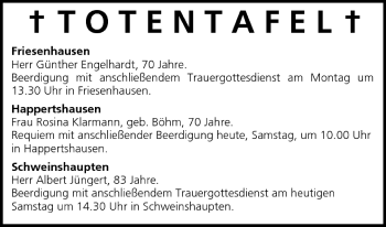 Anzeige von Totentafel vom 03.09.2005 von MGO