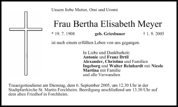 Anzeige von Bertha Elisabeth Meyer von MGO