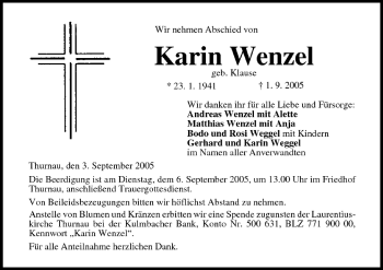 Anzeige von Karin Wenzel von MGO