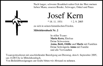 Anzeige von Josef Kern von MGO