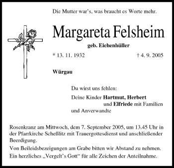 Anzeige von Margareta Felsheim von MGO