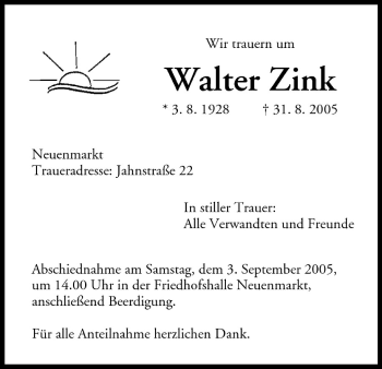 Anzeige von Walter Zink von MGO