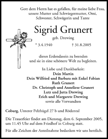 Anzeige von Sigrid Grunert von MGO