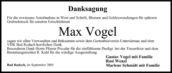 Anzeige von Max Vogel von MGO