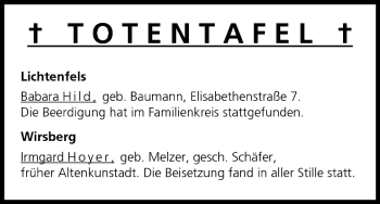 Anzeige von Totentafel vom 03.09.2005 von MGO