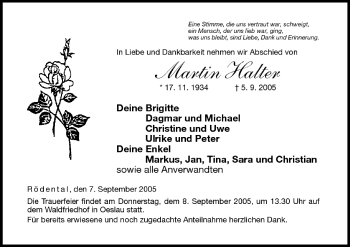 Anzeige von Martin Halter von MGO