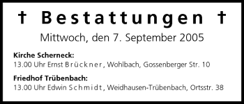 Anzeige von Bestattungen vom 07.09.2005 von MGO