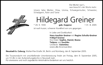 Anzeige von Hildegard Greiner von MGO