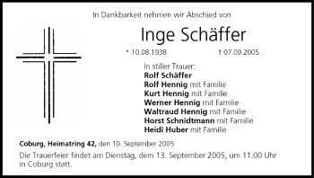 Anzeige von Inge Schäffer von MGO