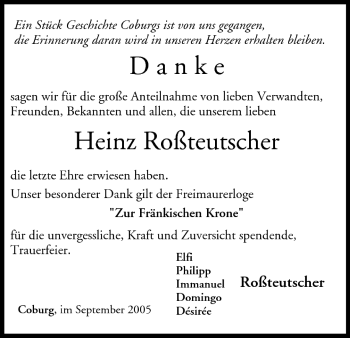 Anzeige von Heinz Roßteutscher von MGO