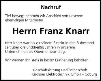 Anzeige von Franz Knarr von MGO