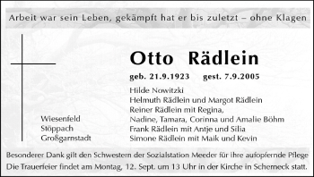 Anzeige von Otto Rädlein von MGO