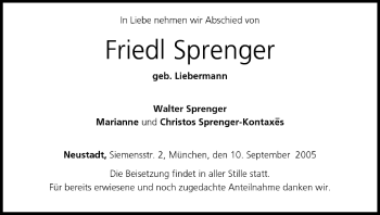 Anzeige von Friedl Sprenger von MGO