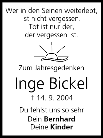 Anzeige von Inge Bickel von MGO