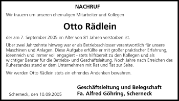 Anzeige von Otto Rädlein von MGO