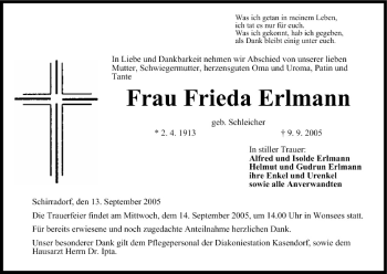 Anzeige von Frieda Erlmann von MGO