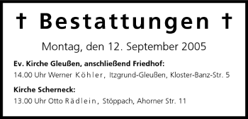 Anzeige von Bestattungen vom 12.09.2005 von MGO