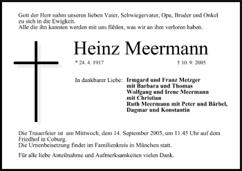 Anzeige von Heinz Meermann von MGO