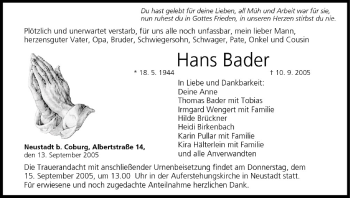 Anzeige von Hans Bader von MGO