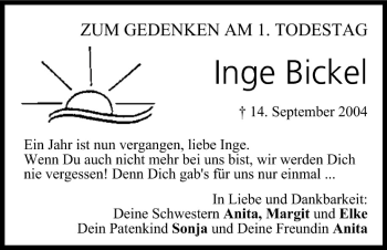 Anzeige von Inge Bickel von MGO