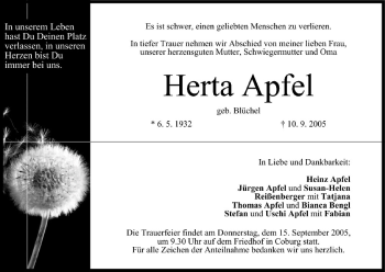 Anzeige von Herta Apfel von MGO