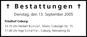 Anzeige von Bestattungen vom 13.09.2005 von MGO