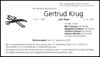 Anzeige von Gertrud Krug von MGO