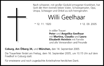 Anzeige von Willi Geelhaar von MGO