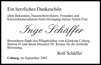 Anzeige von Inge Schäffer von MGO