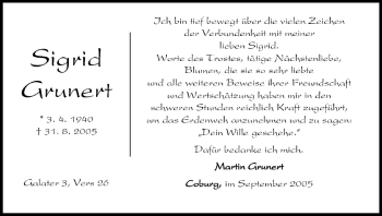 Anzeige von Sigrid Grunert von MGO