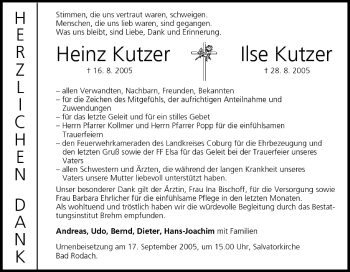 Anzeige von Heinz und Ilse Kutzer von MGO