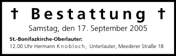Anzeige von Bestattungen vom 17.09.2005 von MGO