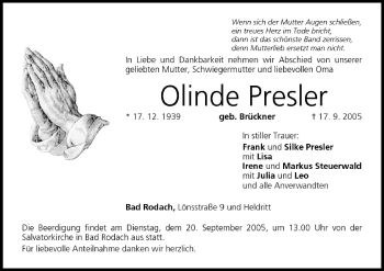Anzeige von Olinde Presler von MGO