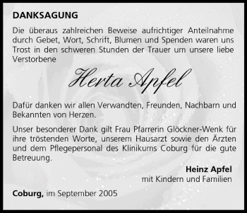 Anzeige von Herta Apfel von MGO