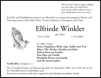 Anzeige von Elfriede Winkler von MGO