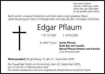 Anzeige von Edgar Pflaum von MGO