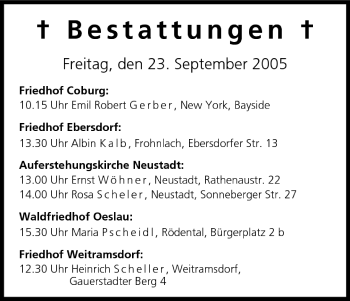Anzeige von Bestattungen vom 23.09.2005 von MGO