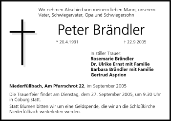 Anzeige von Peter Brändler von MGO