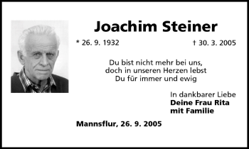 Anzeige von Joachim Steiner von MGO