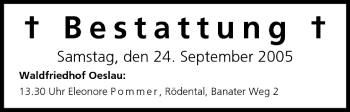 Anzeige von Bestattungen vom 24.09.2005 von MGO