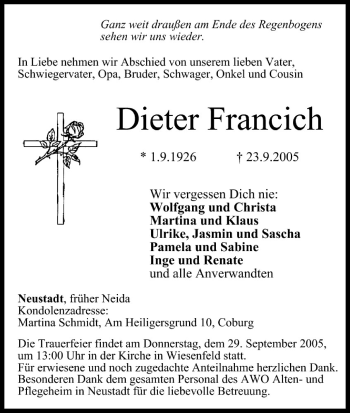 Anzeige von Dieter Francich von MGO